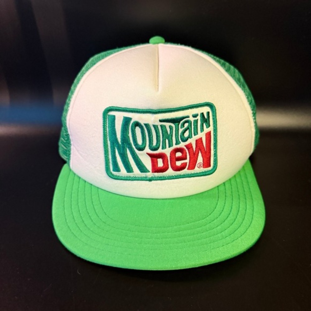 Mountain Dew Vintage Logo Green White Polyester‎ Mesh Trucker Hat Mens OSFM
